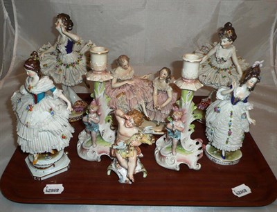 Lot 182 - A pair of Samson porcelain figures of ballet dancers, two similar crinoline figures, a...