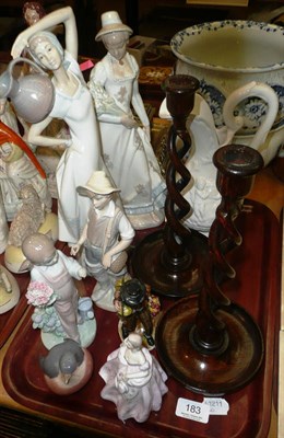 Lot 183 - Two Lladro figures, two Spanish figures, Coalport figure, Danish bird, a jug, an Italian figure and