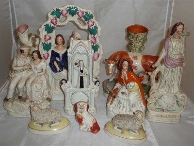 Lot 184 - Tray of assorted Staffordshire figure groups (some a.f.)