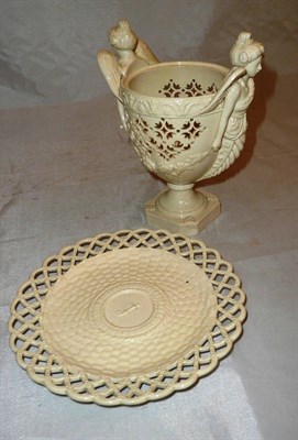 Lot 189 - Leeds creamware lattice plate and a pierced pedestal vase