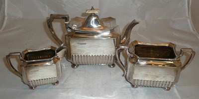 Lot 192 - Sheffield silver three piece rectangular tea service, by JR, 44.5oz