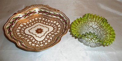 Lot 197 - Derby shell-shaped dish with gilt decoration and a glass dish