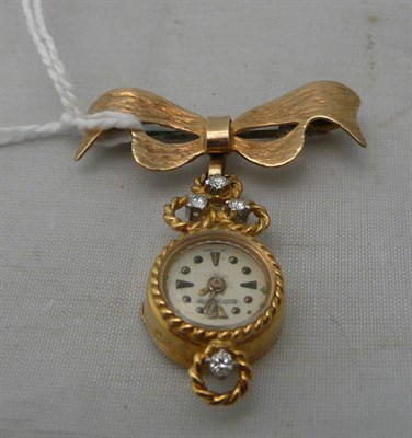 Lot 207 - An 18ct gold and diamond-set pendant watch signed 'Jaeger Le Coultre' and a brooch stamped '375'