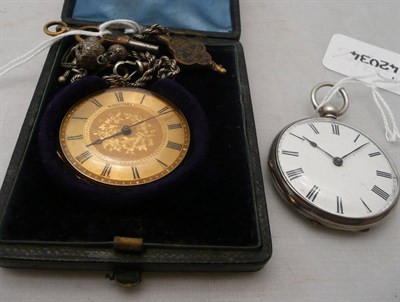 Lot 233 - 18ct gold cased lady's watch with metal fob and a silver cased pocket watch