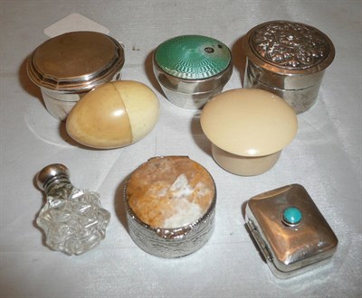 Lot 238 - Silver circular box and cover, enamel-top circular box and cover, pill boxes, etc