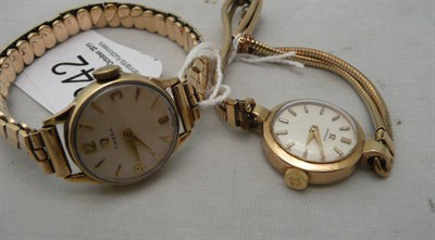 Lot 242 - Two lady's 9ct gold 'Omega' wristwatches