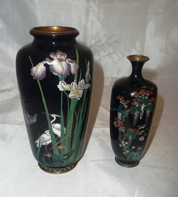 Lot 261 - Japanese cloisonne vase decorated with herons and another smaller (a.f.)