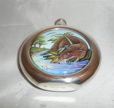 Lot 263 - Silver-mounted Moorcroft 'Otter' hip flask, limited edition 10/75