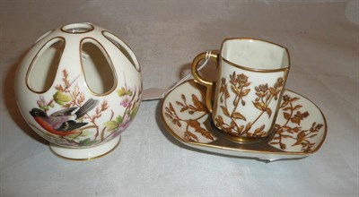 Lot 265 - Royal Worcester Aesthetic coffee cup and saucer and a Royal Worcester Pomander decorated with a...