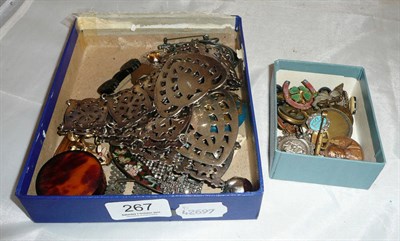 Lot 267 - Costume jewellery, plated belt, Tunbridge brooch, etc