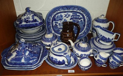 Lot 282 - A collection of blue and white ceramics including tureens, plates, part coffee service, etc