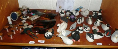 Lot 283 - A collection of Isle of Arran porcelain model ducks, silver picture frames, pill boxes and hair...