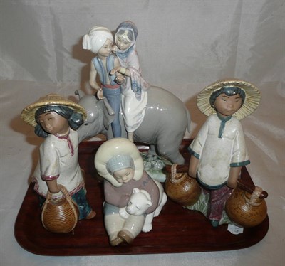 Lot 299 - Lladro figures including two Chinese pottery figures, Inuit and polar bear and two Indian...