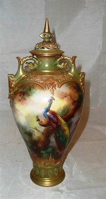 Lot 321 - A Royal Worcester 'Hadley Ware' baluster vase and cover, signed H W MArtin, date code for 1905...