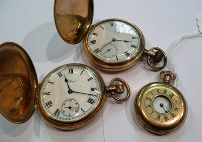 Lot 364 - 9ct Waltham pocket watch and two gold plated pocket watches