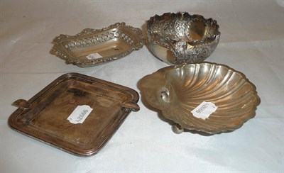 Lot 383 - Three assorted silver dishes and a white metal bowl