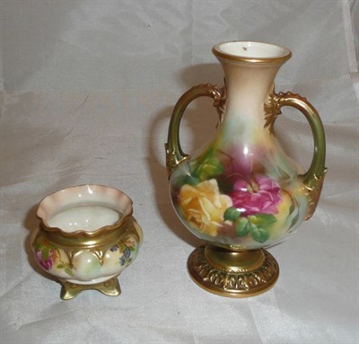 Lot 391 - A Royal Worcester vase painted with flowers and a similar small vase