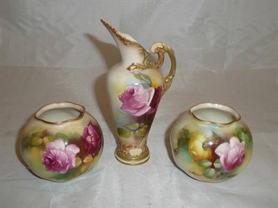 Lot 393 - A Royal Worcester rose-painted small ewer, shape 1587, apparently unsigned, year code for 1910,...