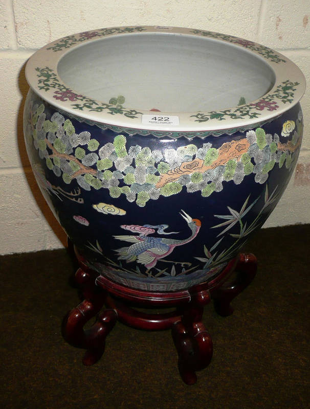 Lot 422 - Chinese enamel fish bowl on stand