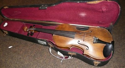 Lot 439 - A 19th century German violin, no label, with a 357mm one piece back, ebony tuning pegs,...