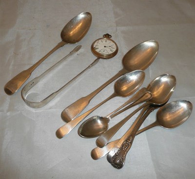 Lot 462 - A small quantity of assorted silver flatware and a gold plated watch