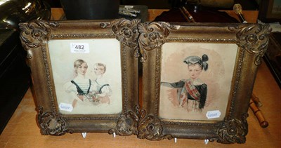 Lot 482 - Pair of 19th century watercolour portraits of children