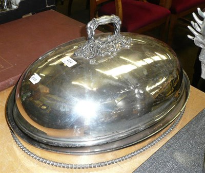 Lot 484 - A silver plated meat dome and associated ring (2)