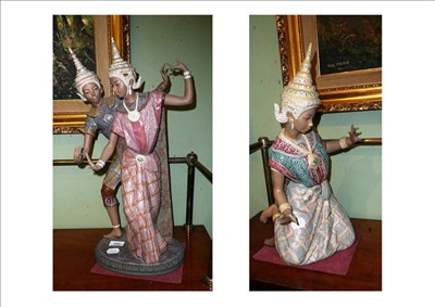 Lot 495 - Two Lladro pottery groups of Indian dancers