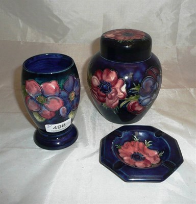 Lot 498 - Moorcroft ginger jar and cover, Moorcroft vase and ashtray