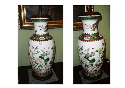 Lot 502 - Pair of Chinese porcelain lamp vases