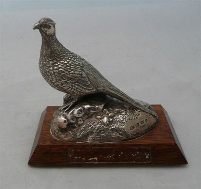 Lot 506 - Silver mounted pheasant on an oak base