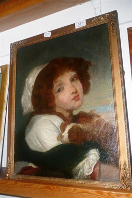 Lot 537 - Framed oil on board of a young girl and spaniel