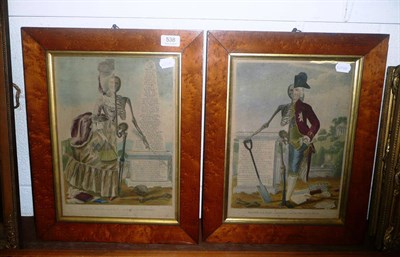 Lot 538 - Pair of prints in maplewood frames - 'Life and Death Contrasted or An Essay on Women' and 'An Essay