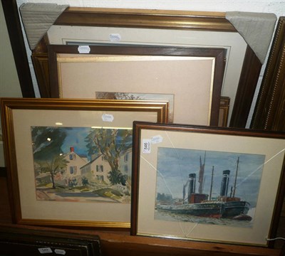 Lot 546 - Pair of framed watercolours of sailing boats signed W E Taylor, a watercolour of a riverscape...