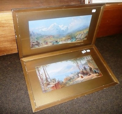 Lot 549 - Pair of oils on paper - Italian landscapes with figures (copies of T L Rowbotham)