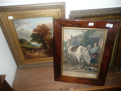 Lot 552 - Rosewood framed print 'The Gardeners Daughter' and a gilt framed 19th century oil depicting...