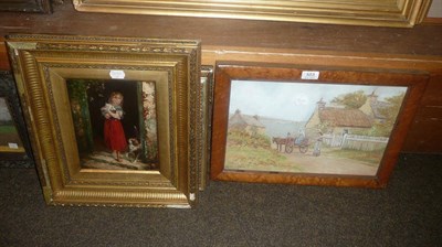 Lot 553 - Five assorted 19th century and later framed oils and watercolours including small oil of a...