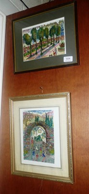 Lot 554 - Framed watercolour figures in a park and another, both signed Lois Bygrave