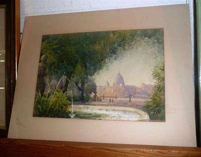 Lot 565 - Watercolour 'St Peters Rome from the Pinico', signed A E Arthurs? dated 1906