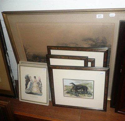 Lot 571 - Four framed hand-coloured coursing prints, framed engraving 'The Bury Hunt' and two framed...