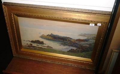 Lot 573 - Watercolour of a coastal scene by James Watts, entitled 'Evening off the coast of Anglesey'