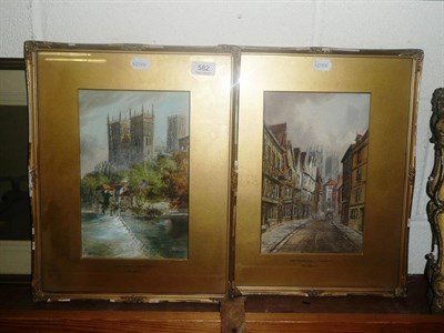 Lot 582 - E Nevil, pair of watercolours of York Minster and Durham Cathedral