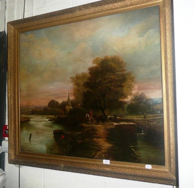 Lot 588 - 19th century oil on canvas of a Continental riverscape