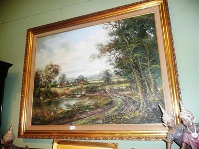 Lot 591 - Large oil painting by John Corcoran, landscape (possibly the Pendle area)