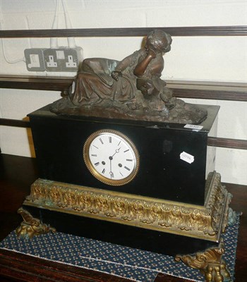 Lot 610 - Large gilt-metal mounted black marble clock with figural surmount