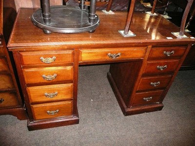 Lot 637 - Early 20th century walnut pedestal desk, stamped 'S & H Jewells Holborn'