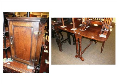 Lot 649 - A mahogany Sutherland table and a small oak hanging corner cupboard