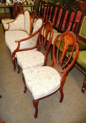 Lot 712 - Edwardian inlaid mahogany five piece salon suite