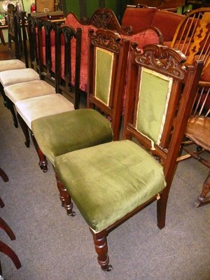 Lot 713 - A pair of green upholstered salon chairs and a set of four Edwardian dining chairs