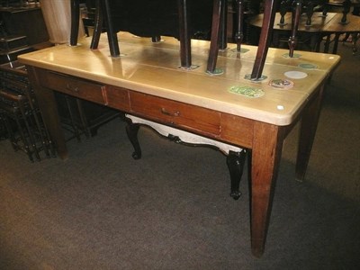 Lot 742 - A large pine kitchen table with two drawers